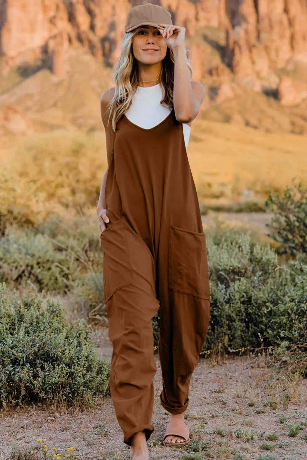 Noah Full Size V-Neck Sleeveless Jumpsuit with Pockets
