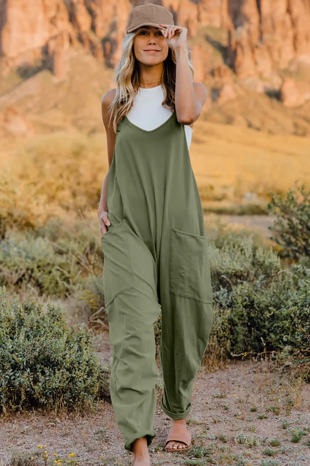 Noah Full Size V-Neck Sleeveless Jumpsuit with Pockets