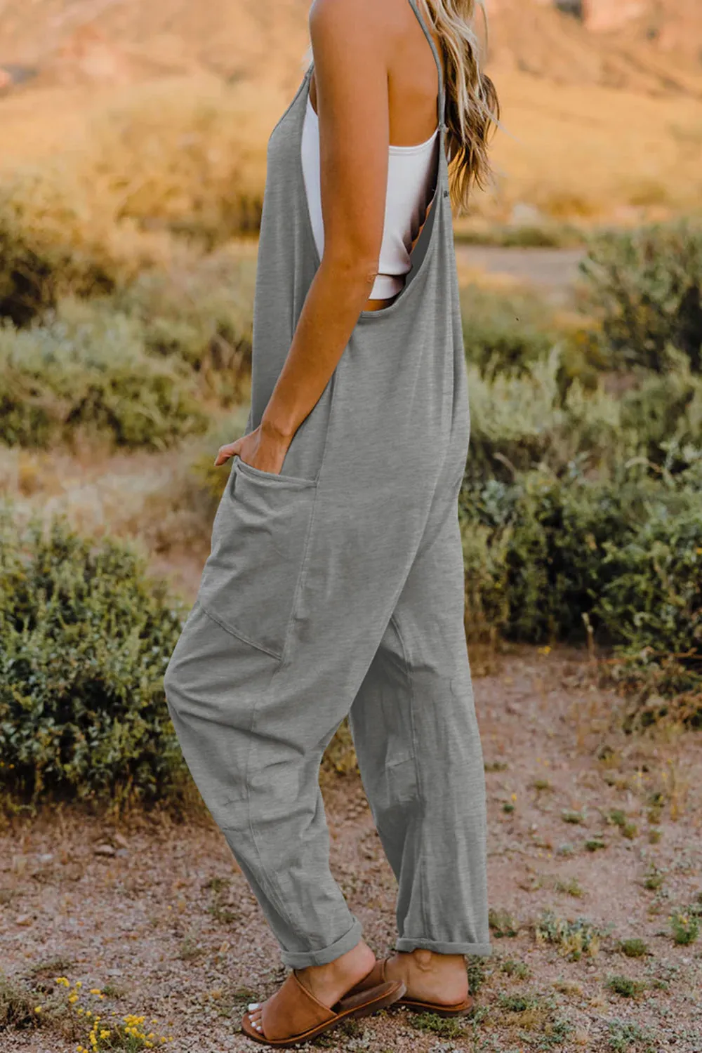Noah Full Size V-Neck Sleeveless Jumpsuit with Pockets