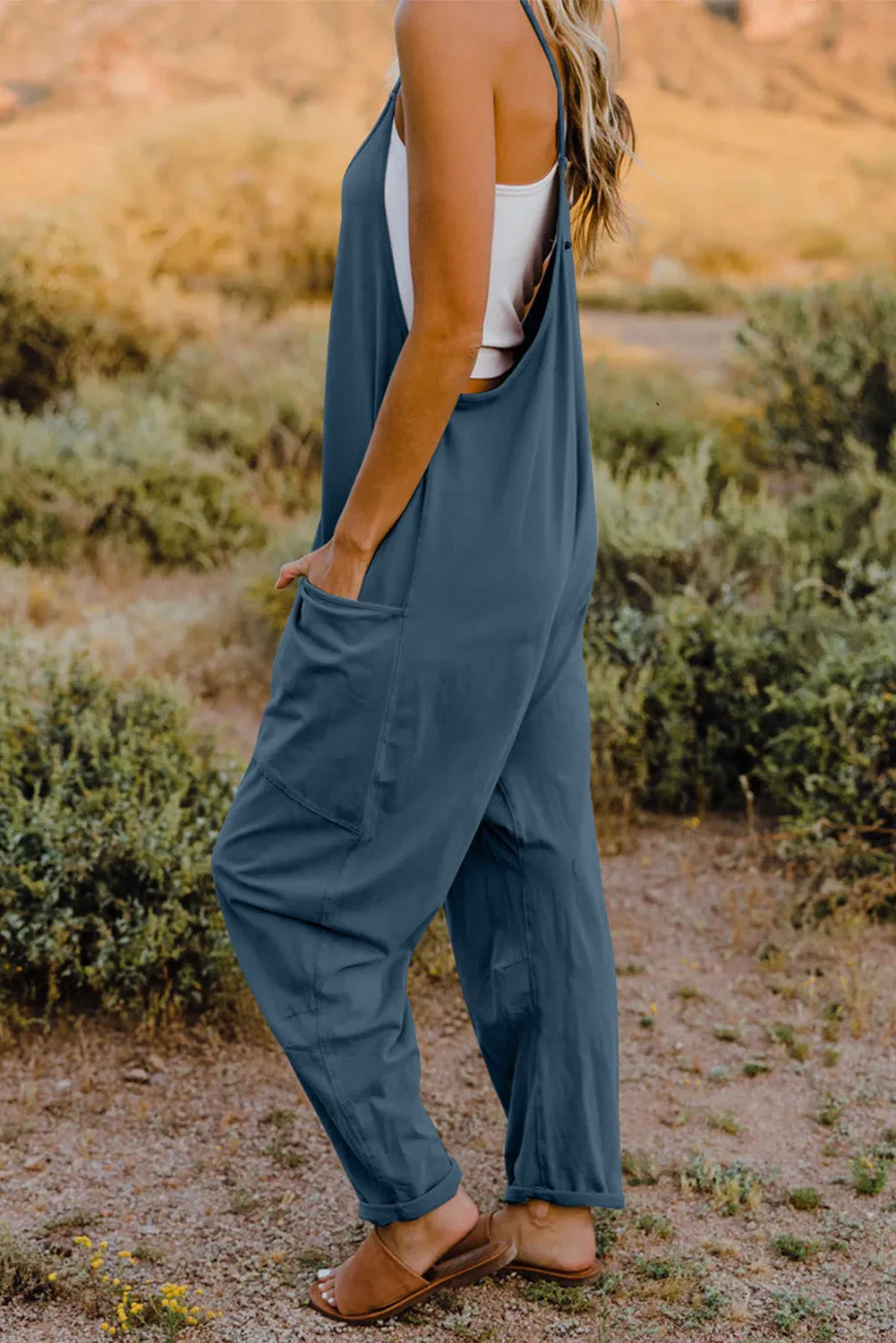 Noah Full Size V-Neck Sleeveless Jumpsuit with Pockets