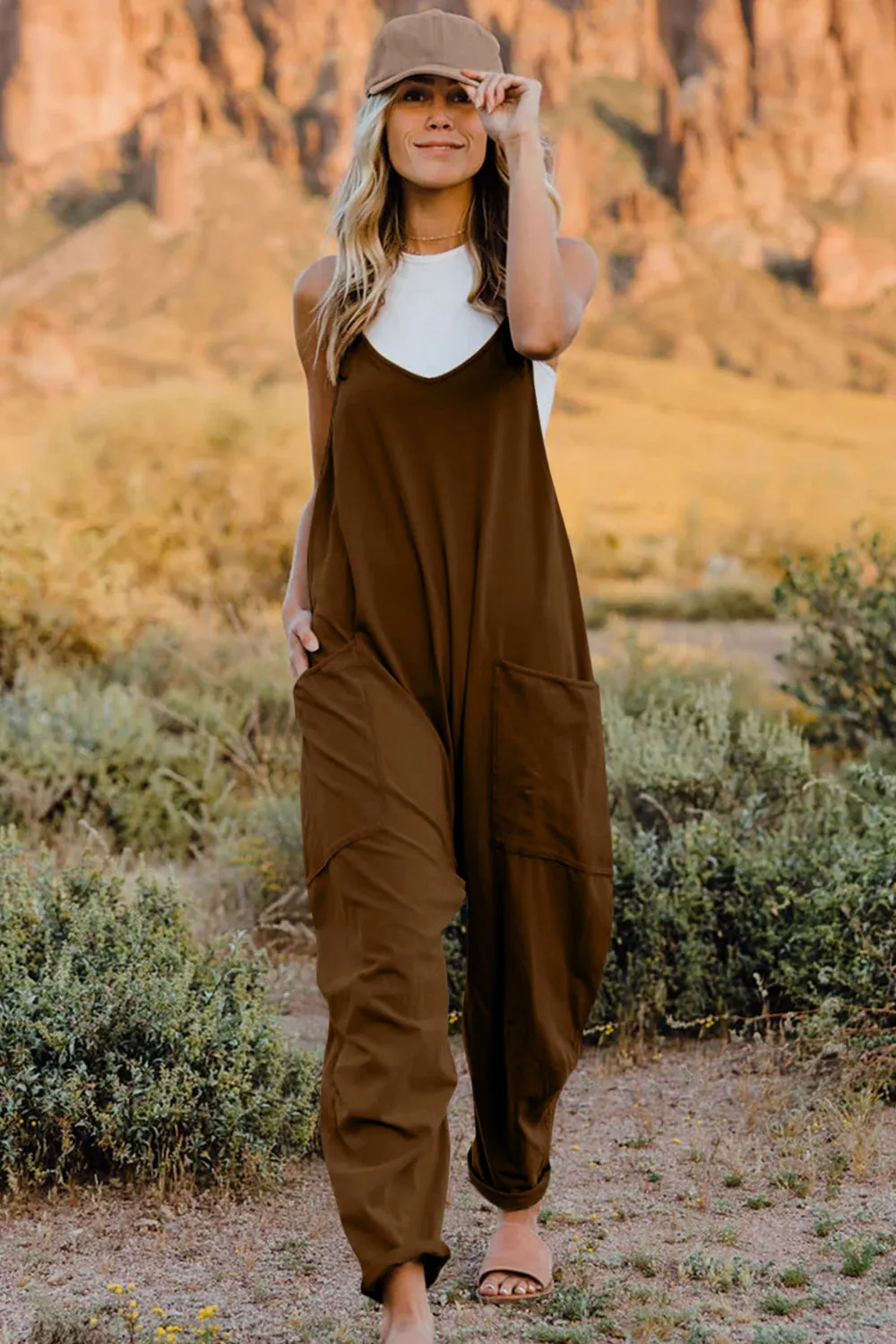 Noah Full Size V-Neck Sleeveless Jumpsuit with Pockets