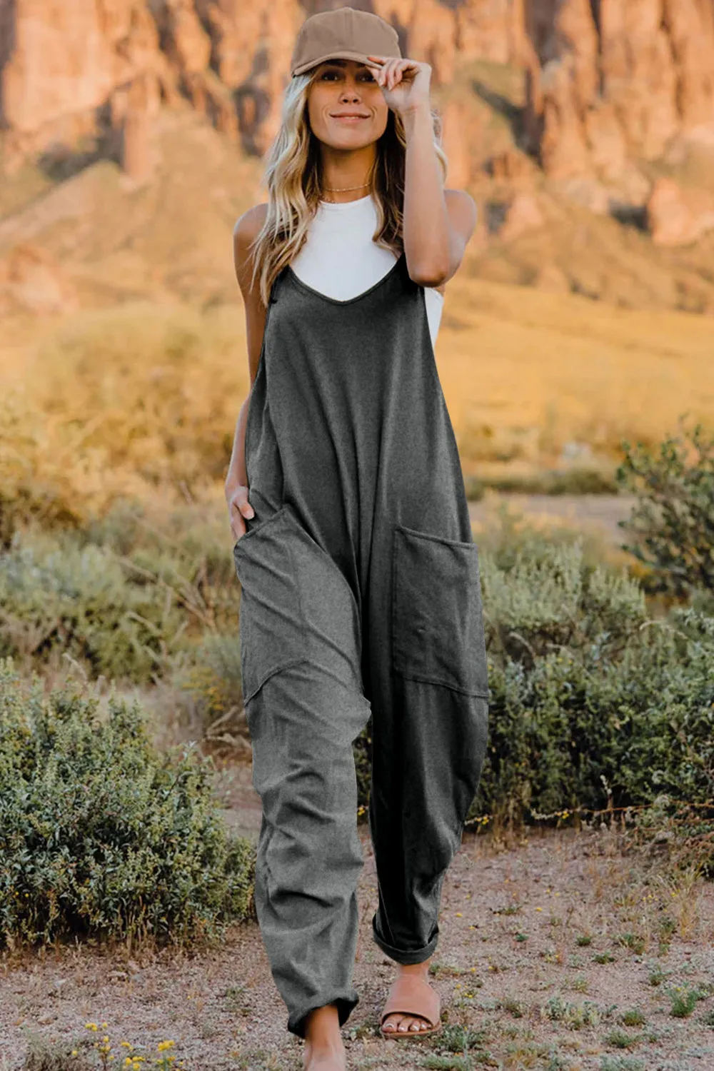 Noah Full Size V-Neck Sleeveless Jumpsuit with Pockets