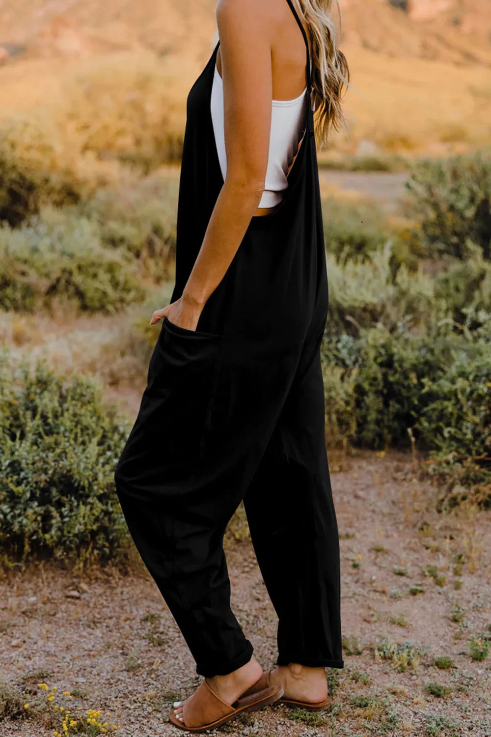 Noah Full Size V-Neck Sleeveless Jumpsuit with Pockets