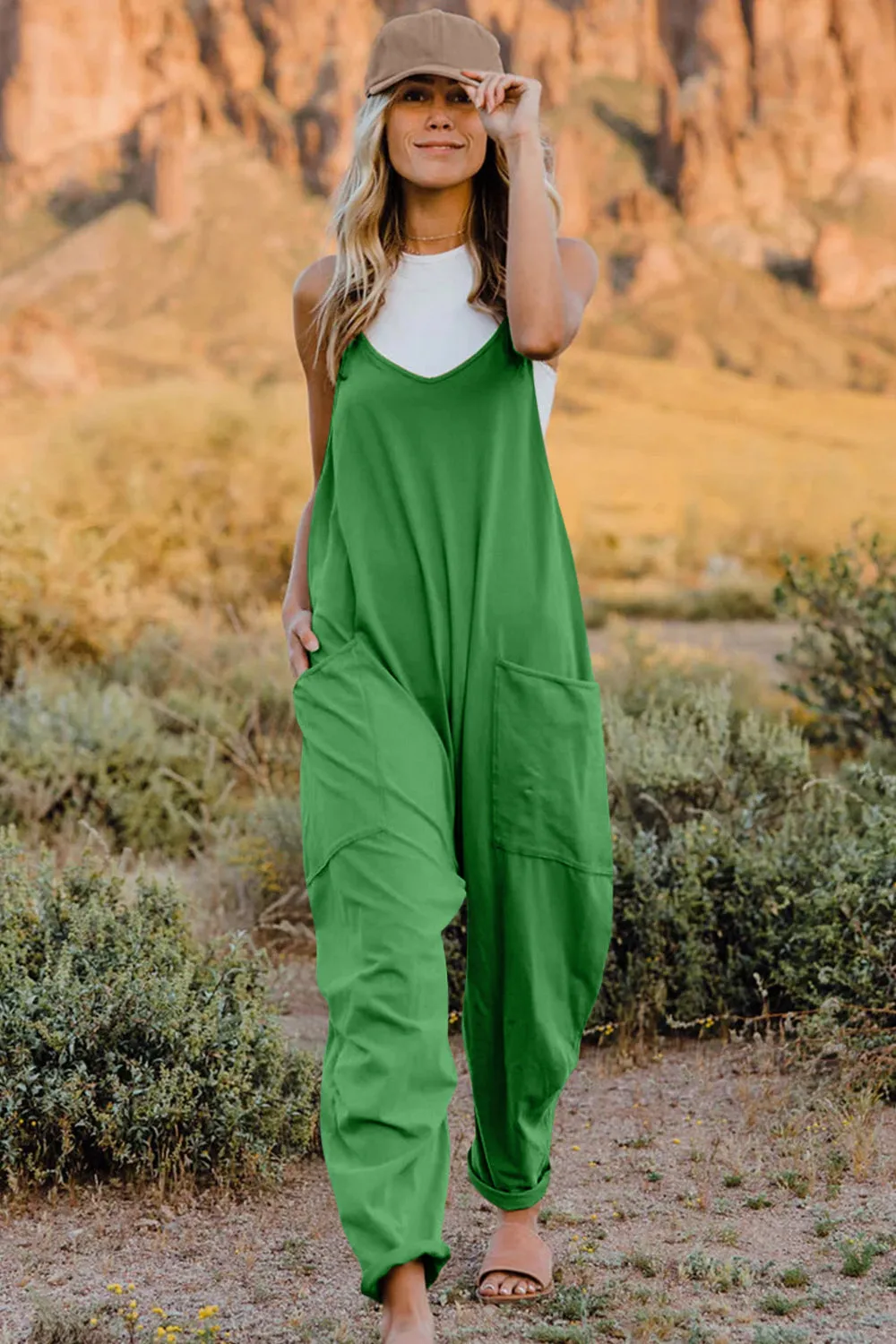 Noah Full Size V-Neck Sleeveless Jumpsuit with Pockets