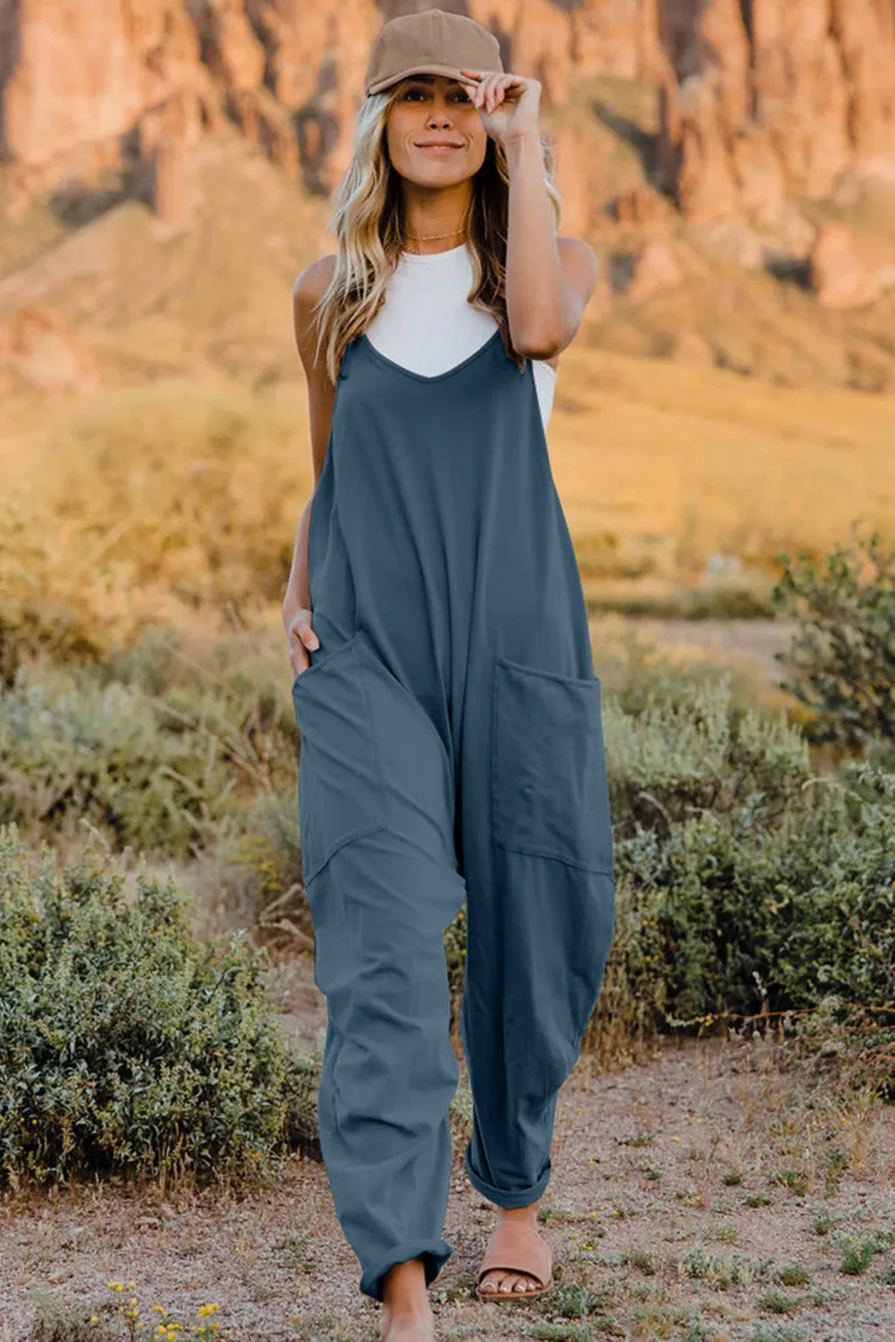 Noah Full Size V-Neck Sleeveless Jumpsuit with Pockets