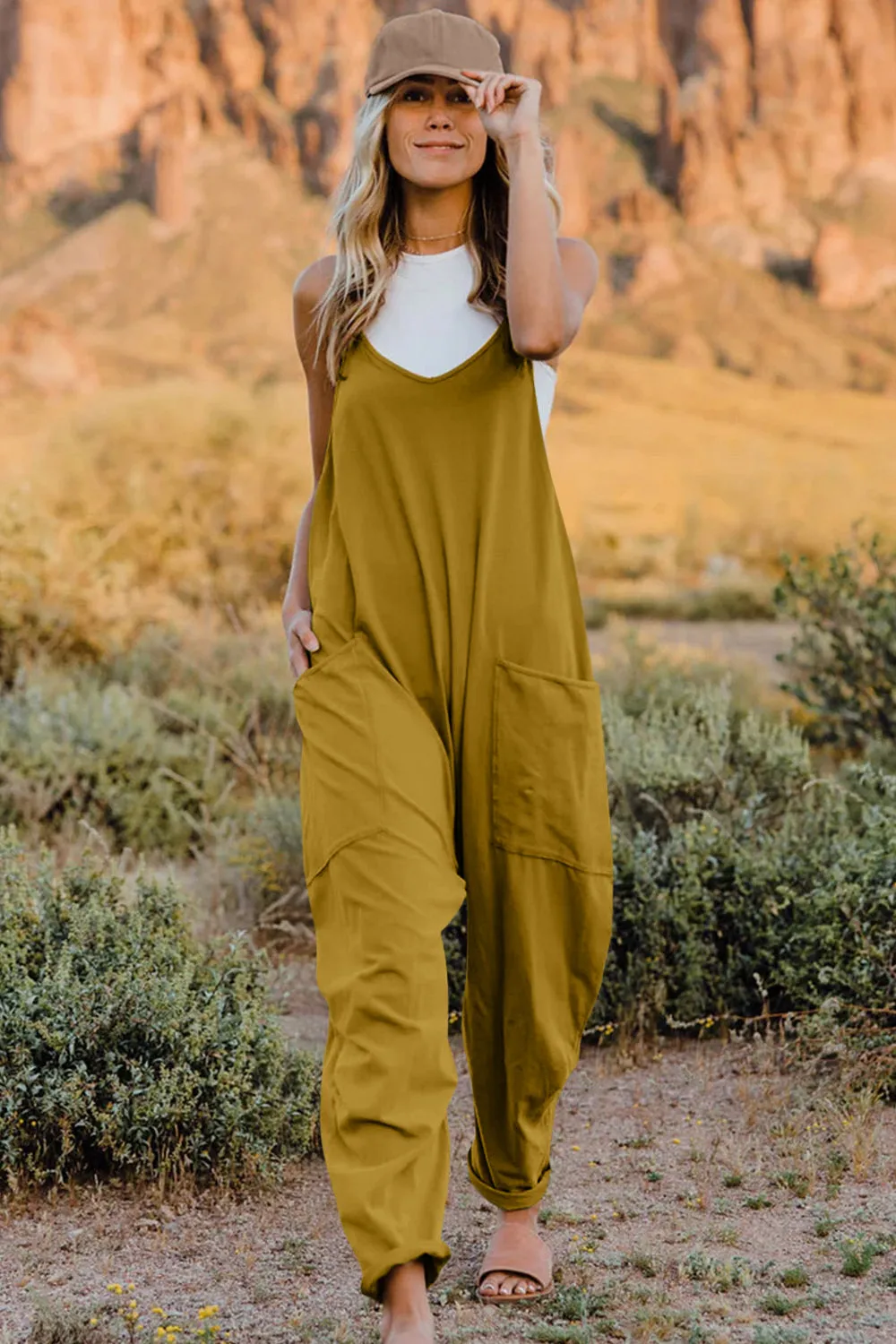 Noah Full Size V-Neck Sleeveless Jumpsuit with Pockets