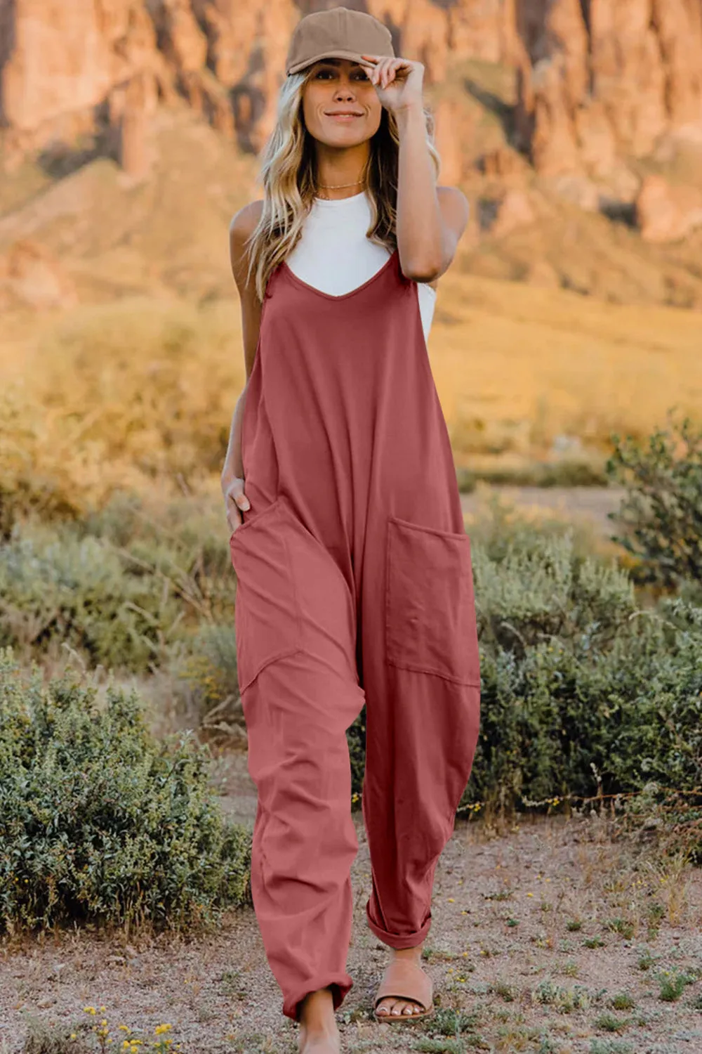 Noah Full Size V-Neck Sleeveless Jumpsuit with Pockets