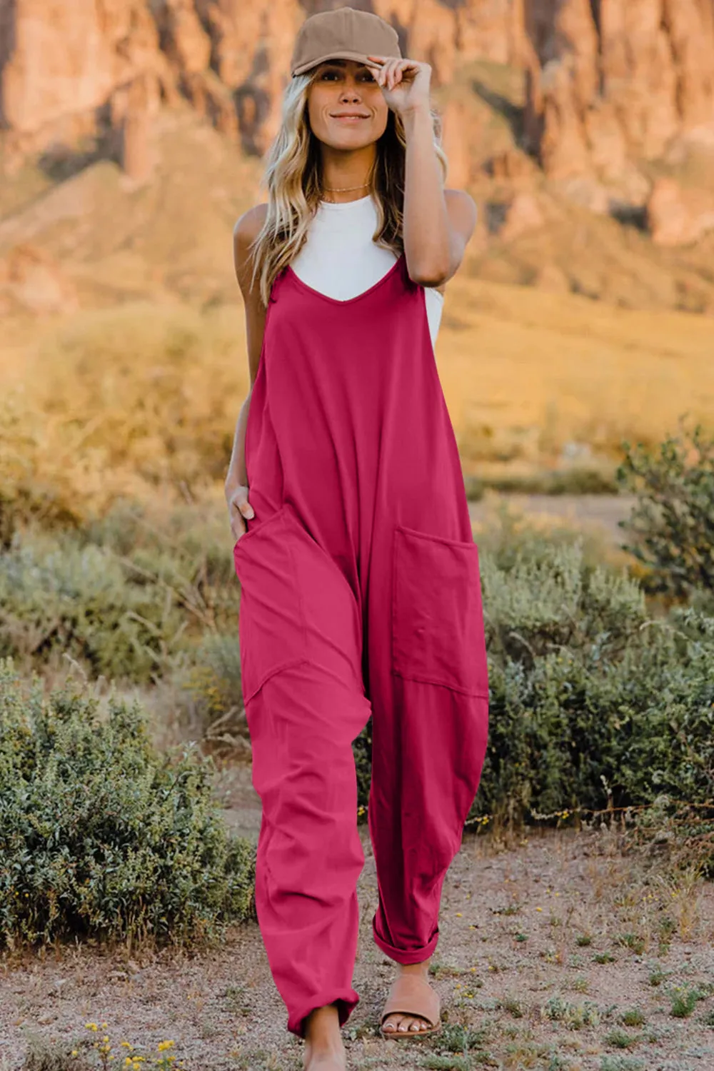 Noah Full Size V-Neck Sleeveless Jumpsuit with Pockets
