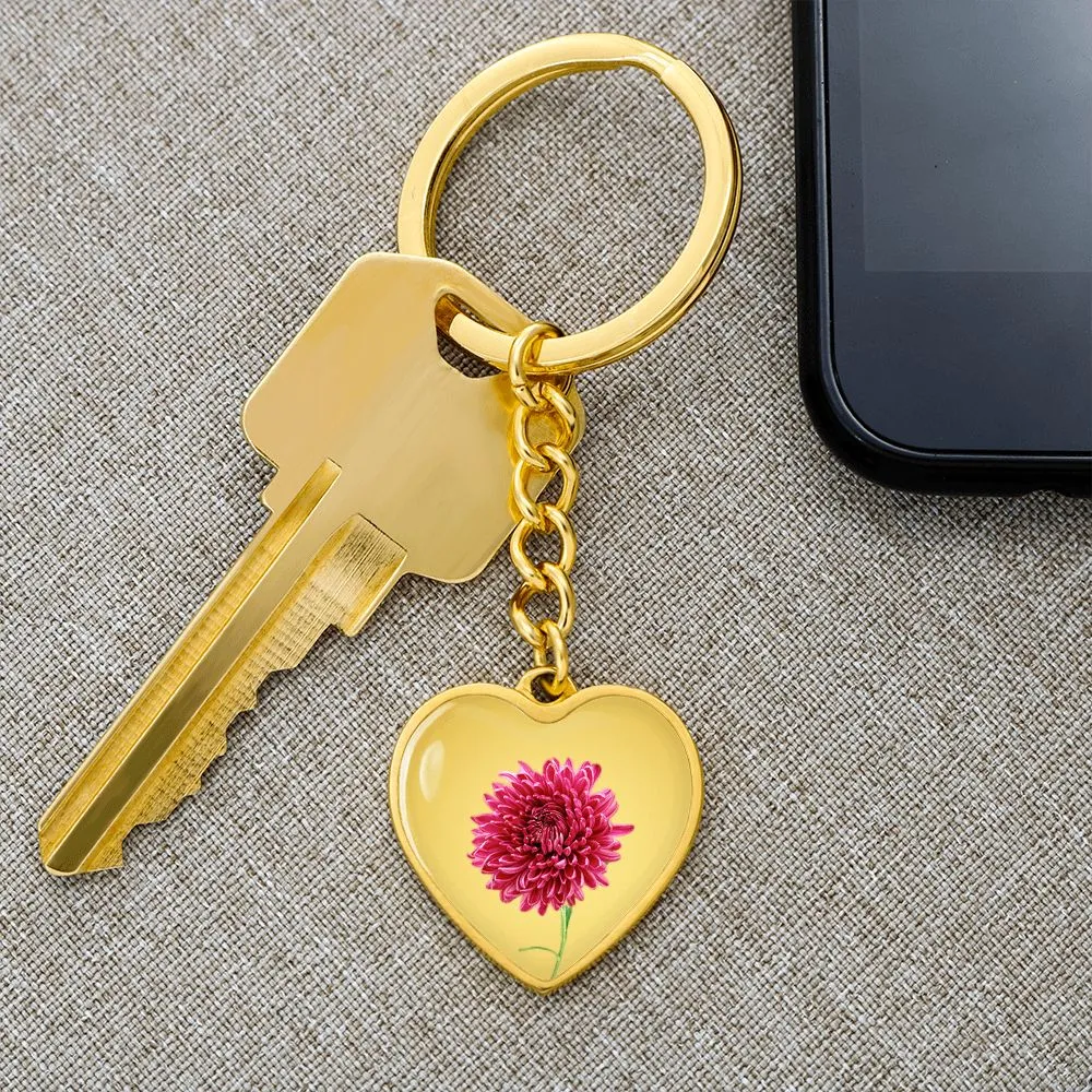 November Birth Flower, Chrysanthemum Keychain, Birth Flower Keychain, Birthday Gift For Her, Gift for Daughter, Sister, New Mom Gift - Gold