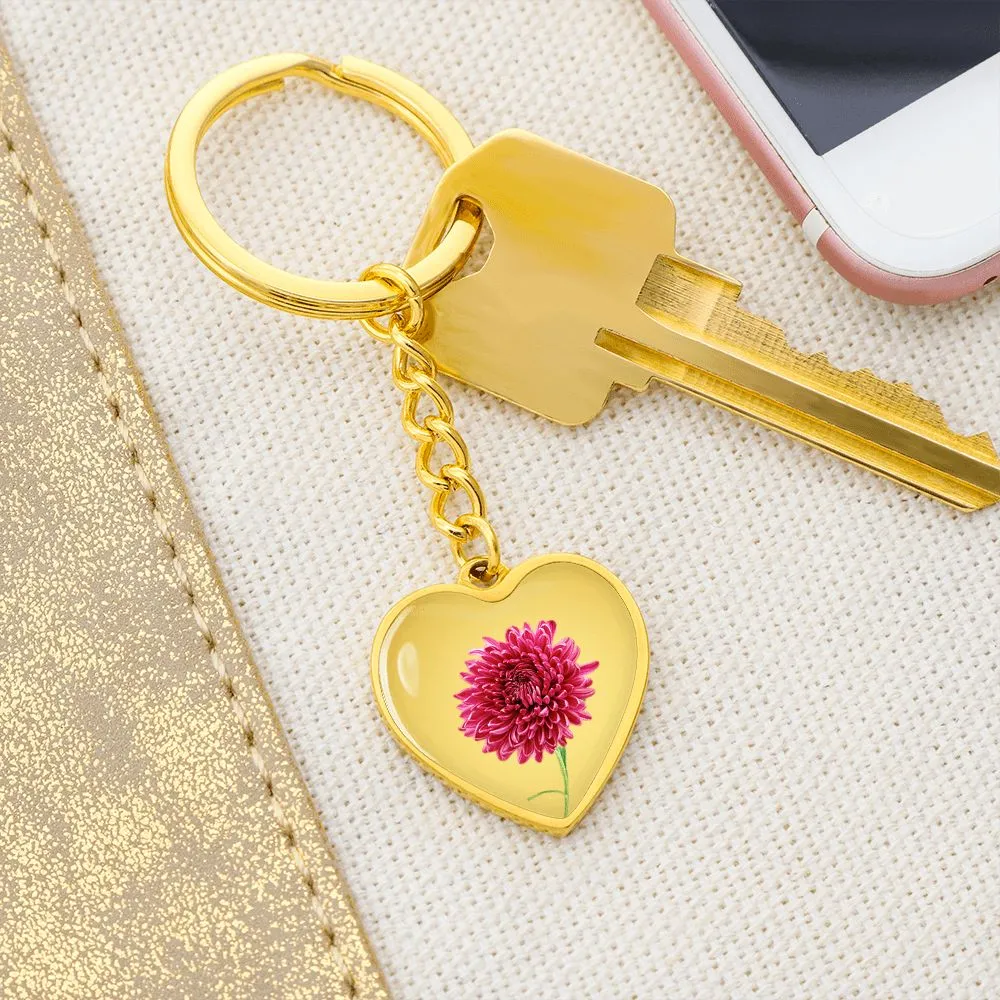 November Birth Flower, Chrysanthemum Keychain, Birth Flower Keychain, Birthday Gift For Her, Gift for Daughter, Sister, New Mom Gift - Gold