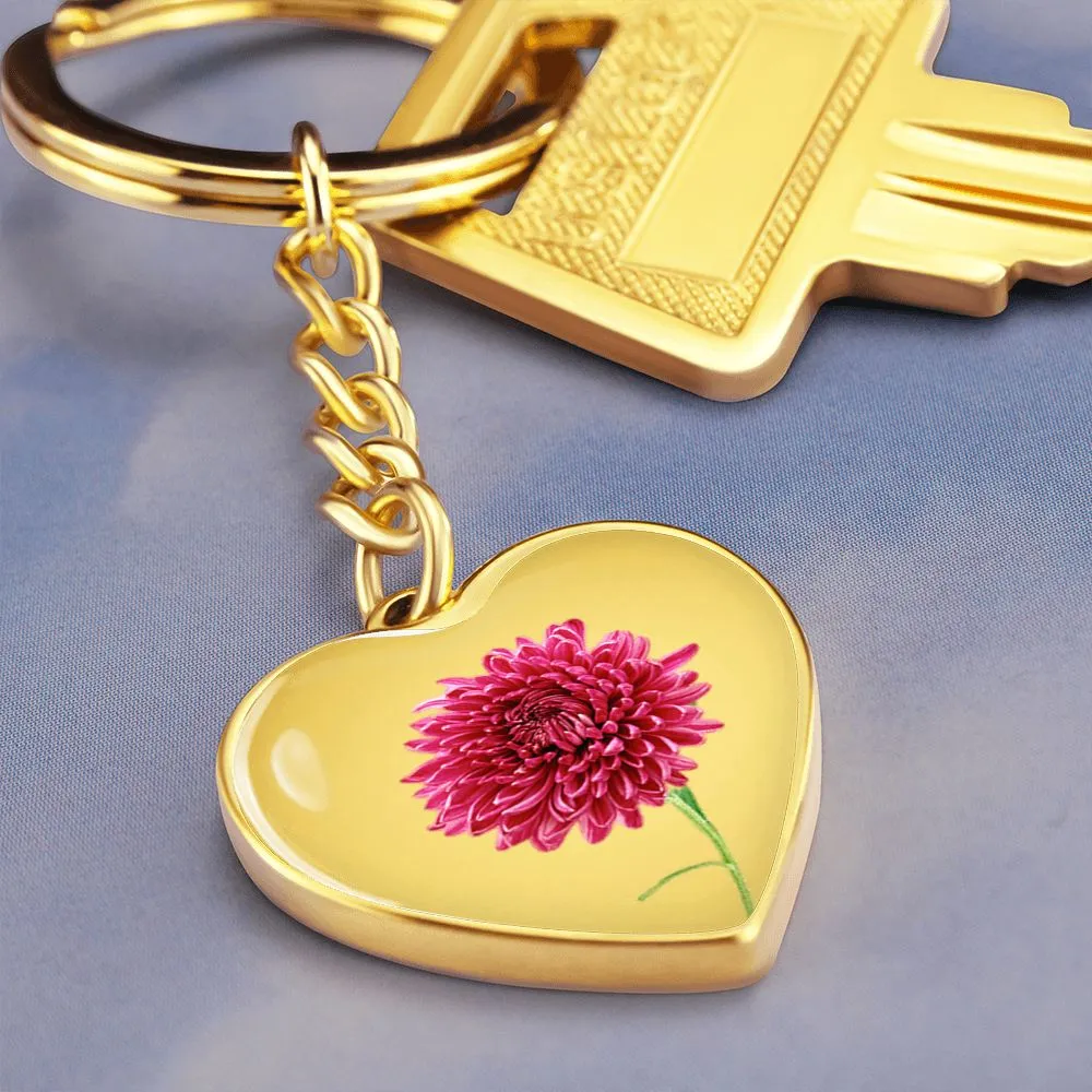 November Birth Flower, Chrysanthemum Keychain, Birth Flower Keychain, Birthday Gift For Her, Gift for Daughter, Sister, New Mom Gift - Gold