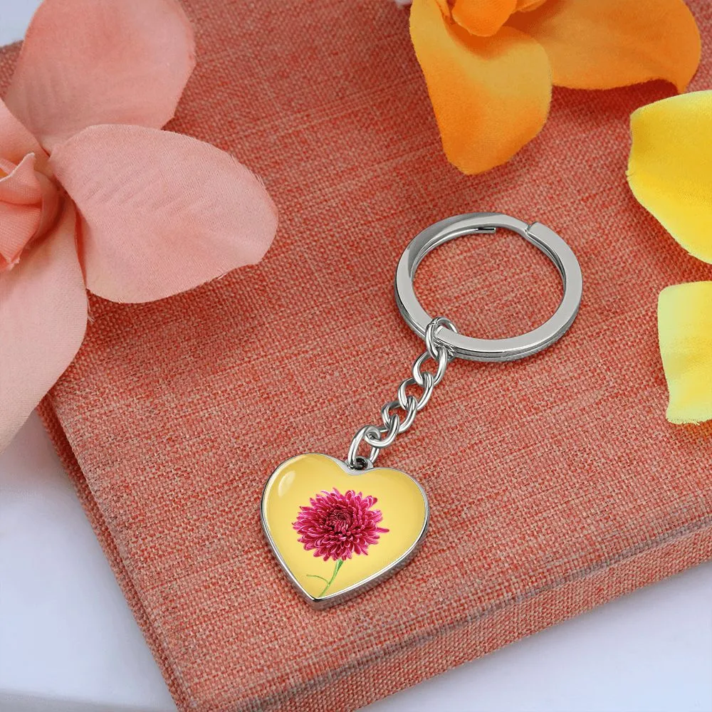 November Birth Flower, Chrysanthemum Keychain, Birth Flower Keychain, Birthday Gift For Her, Gift for Daughter, Sister, New Mom Gift - Gold