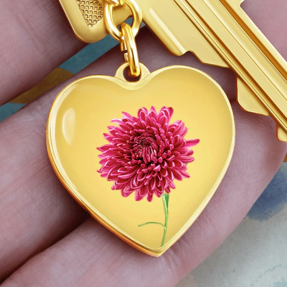 November Birth Flower, Chrysanthemum Keychain, Birth Flower Keychain, Birthday Gift For Her, Gift for Daughter, Sister, New Mom Gift - Gold