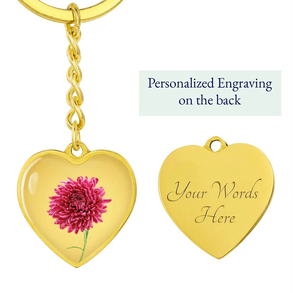 November Birth Flower, Chrysanthemum Keychain, Birth Flower Keychain, Birthday Gift For Her, Gift for Daughter, Sister, New Mom Gift - Gold