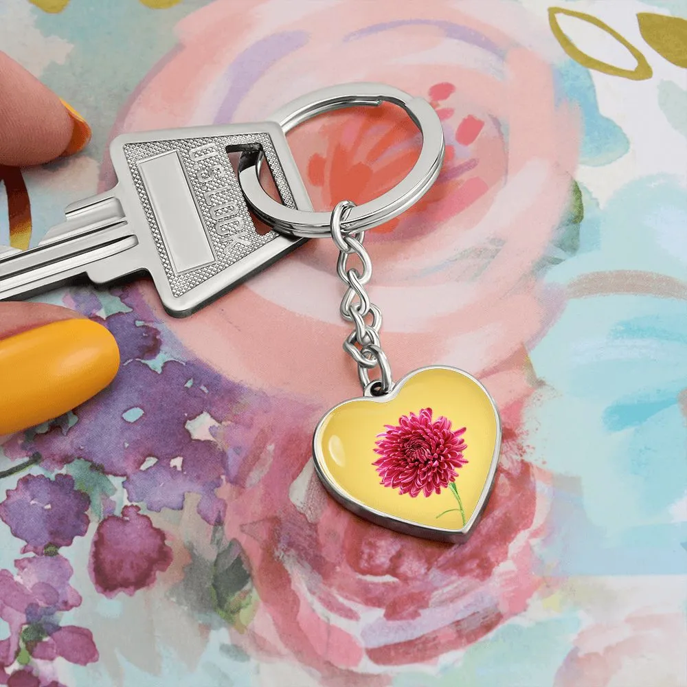November Birth Flower, Chrysanthemum Keychain, Birth Flower Keychain, Birthday Gift For Her, Gift for Daughter, Sister, New Mom Gift - Gold