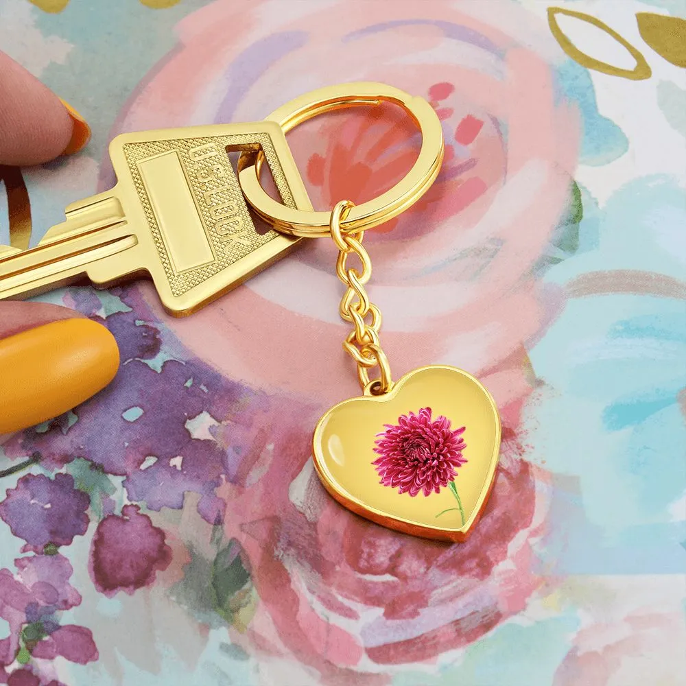 November Birth Flower, Chrysanthemum Keychain, Birth Flower Keychain, Birthday Gift For Her, Gift for Daughter, Sister, New Mom Gift - Gold