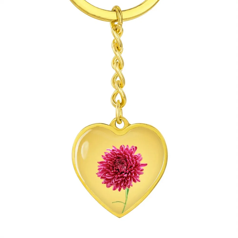 November Birth Flower, Chrysanthemum Keychain, Birth Flower Keychain, Birthday Gift For Her, Gift for Daughter, Sister, New Mom Gift - Gold