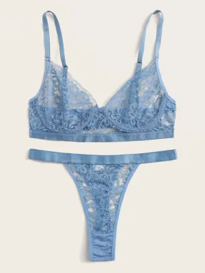 Nude And Earth Blue Underwire Lingerie Set