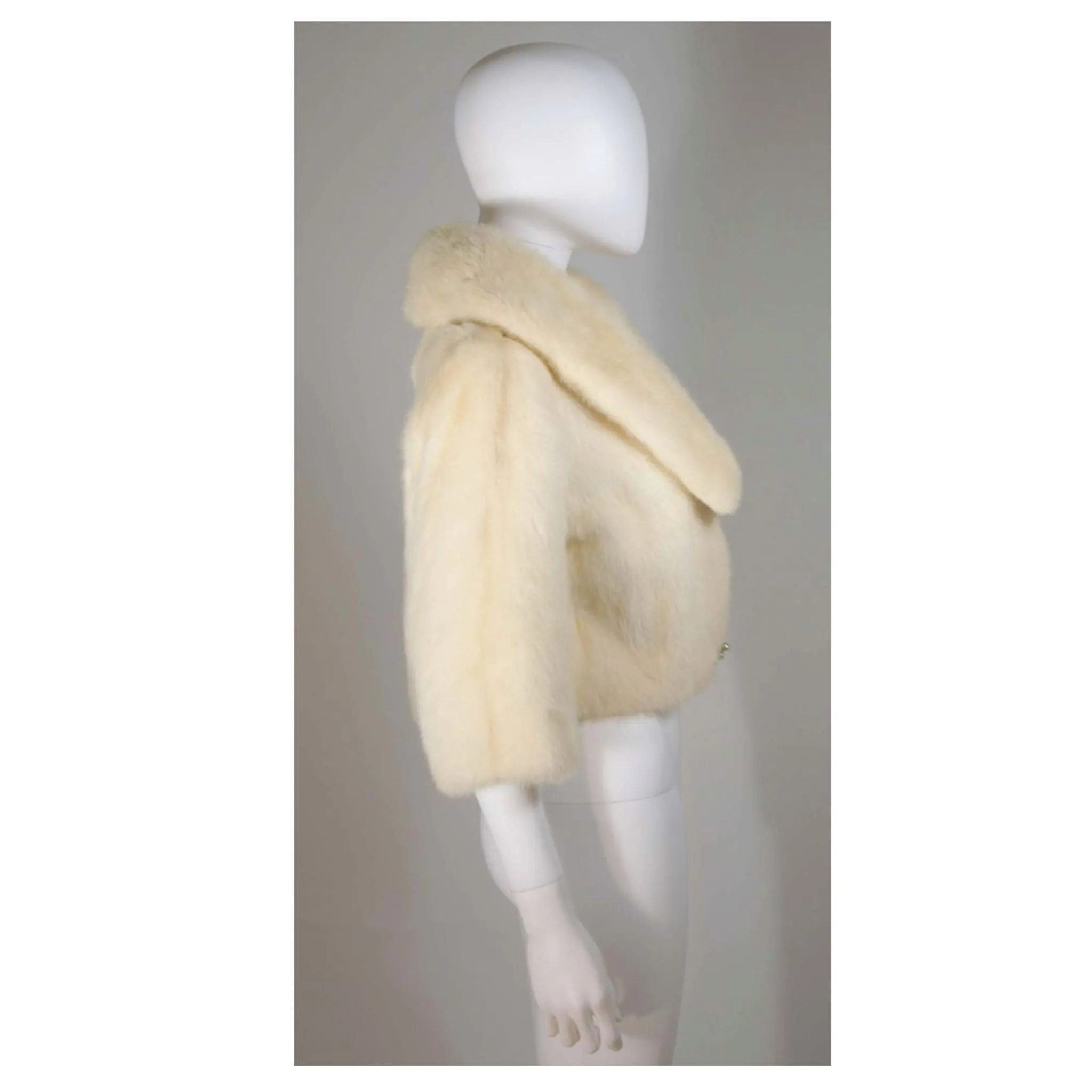 OLEG CASSINI Cream Mink Jacket w/ Rhinestone & Buttons Size 6-8
