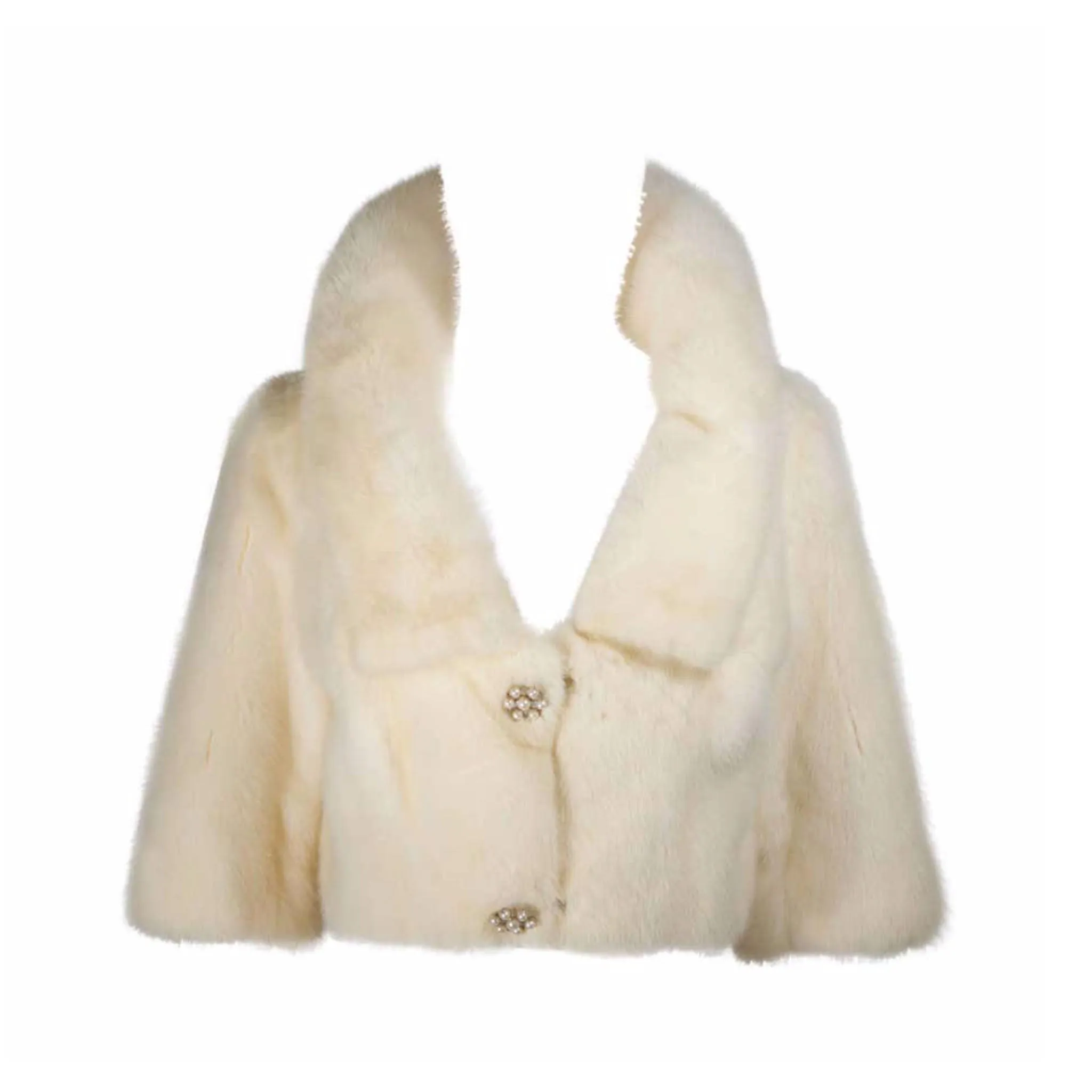 OLEG CASSINI Cream Mink Jacket w/ Rhinestone & Buttons Size 6-8
