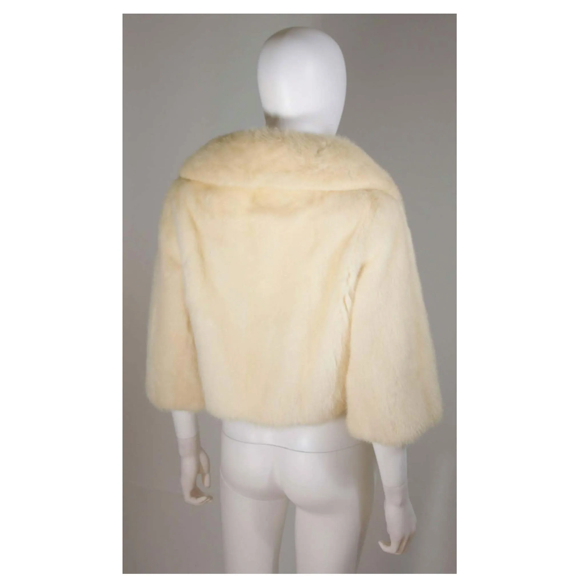 OLEG CASSINI Cream Mink Jacket w/ Rhinestone & Buttons Size 6-8