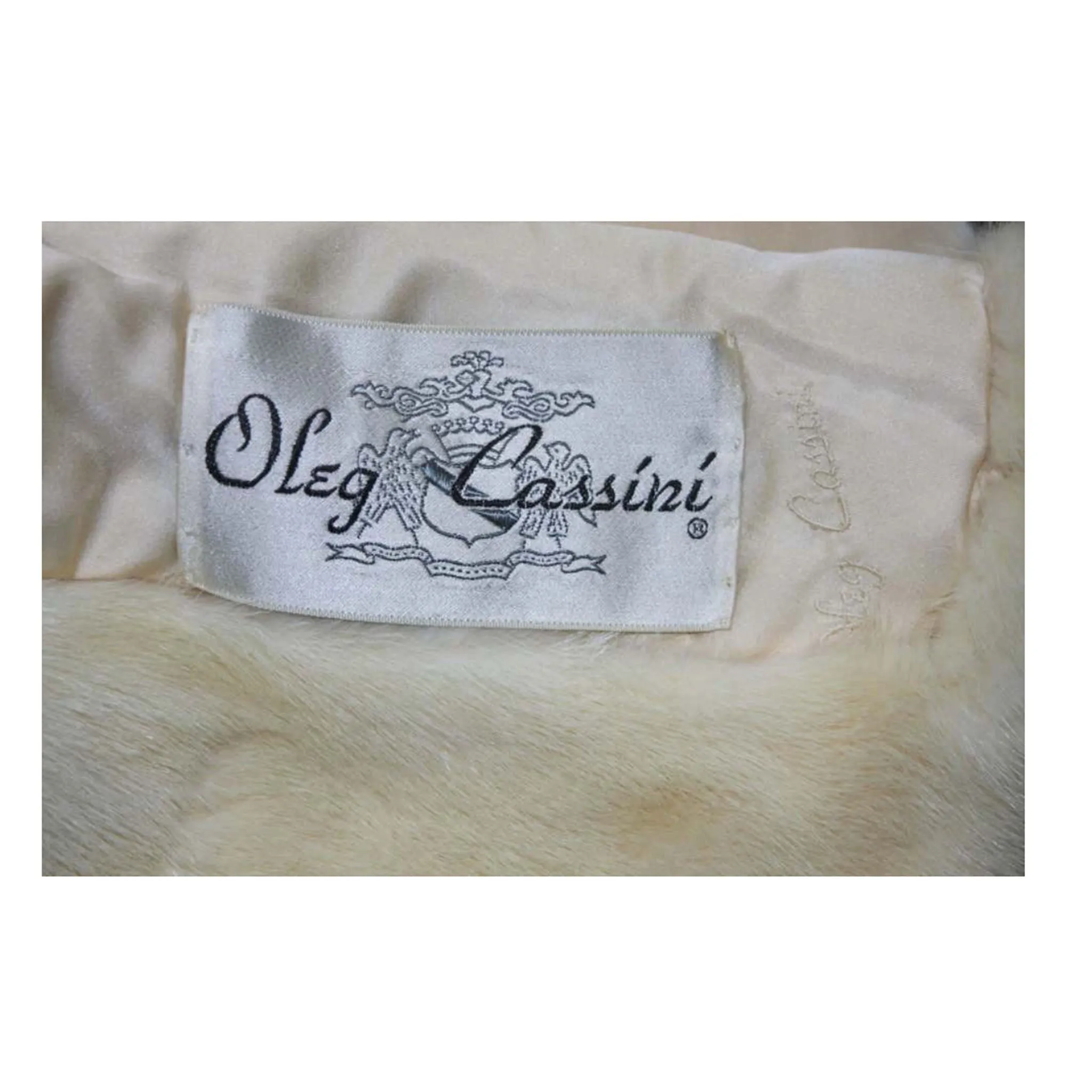 OLEG CASSINI Cream Mink Jacket w/ Rhinestone & Buttons Size 6-8