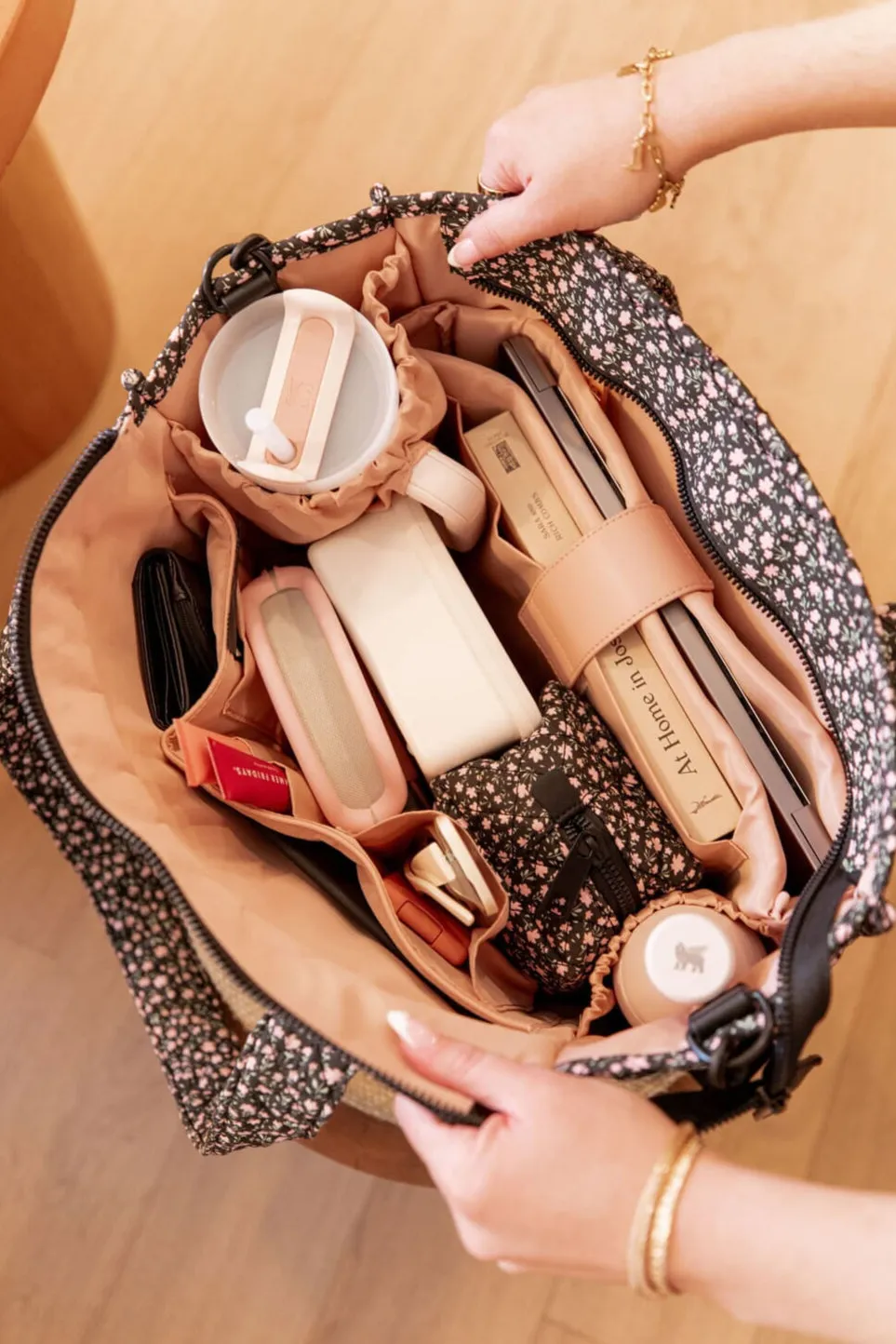 On The Go Tote Black Floral
