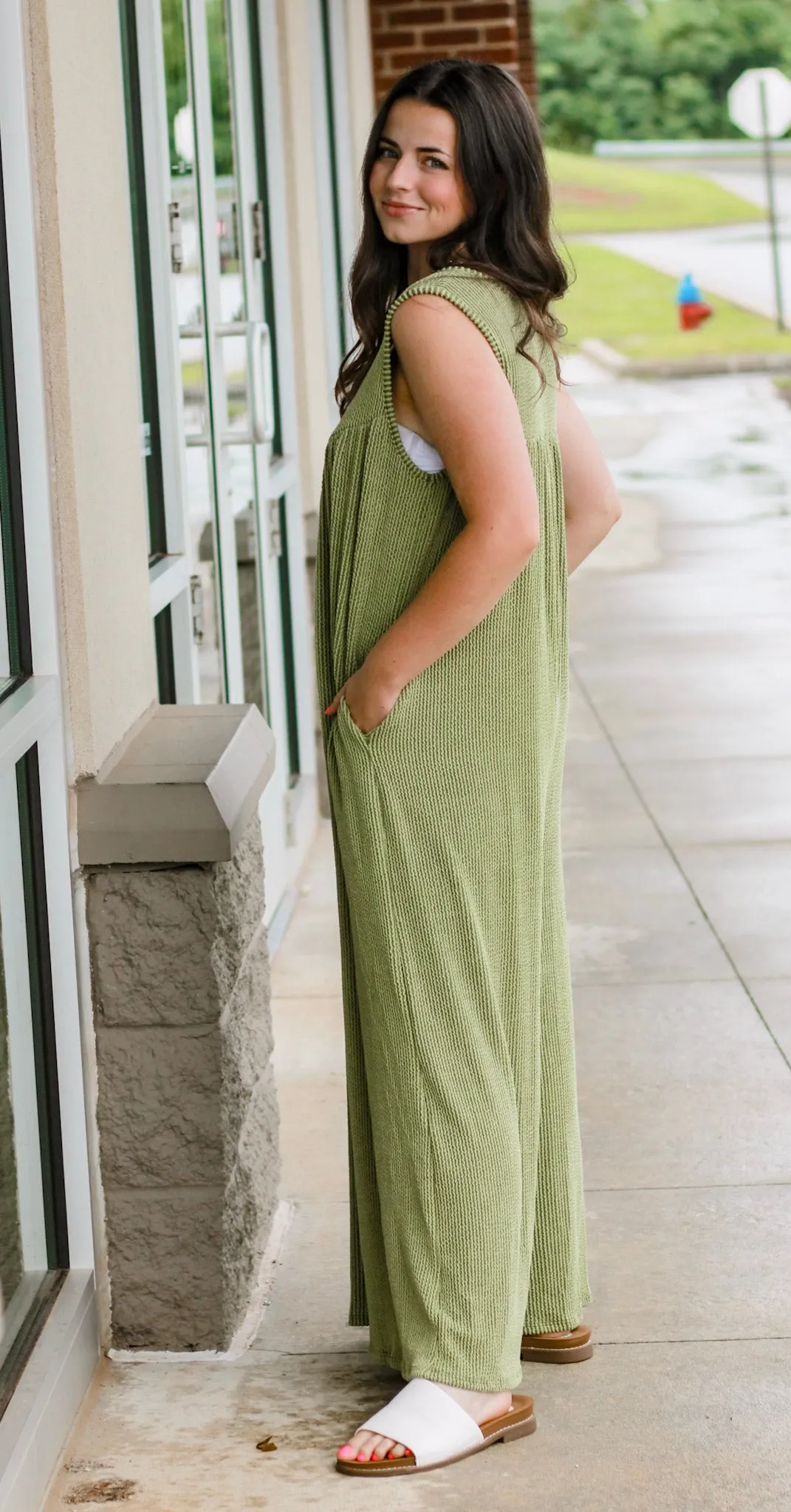 On the Run Ribbed Jumper in Olive