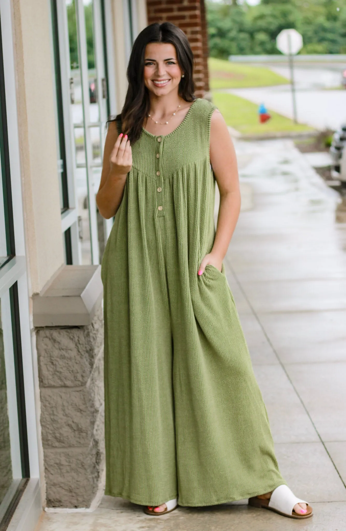 On the Run Ribbed Jumper in Olive