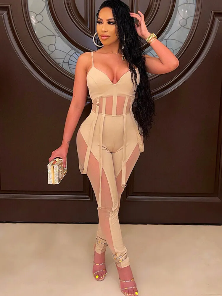 One Piece Mesh Patchwork Bodycon Jumpsuit
