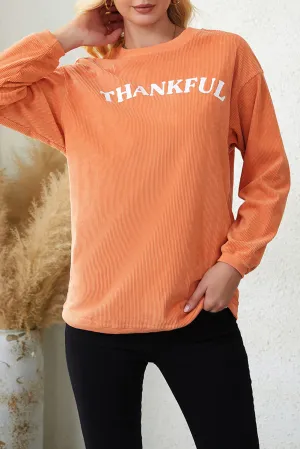 Orange Thankful Graphic Corded Sweatshirt