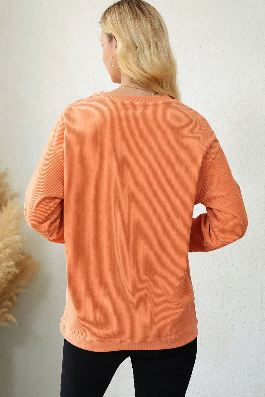 Orange Thankful Graphic Corded Sweatshirt