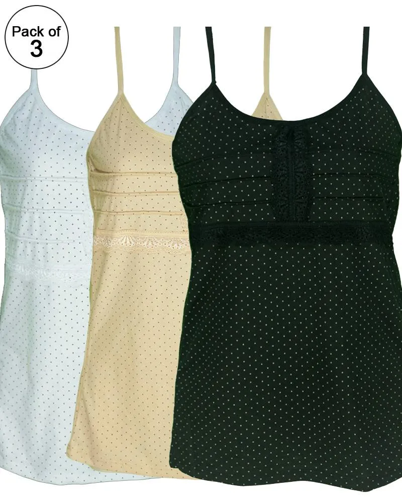Pack of 3 - Polka Dotted Cotton Camisole For Women - MA-6