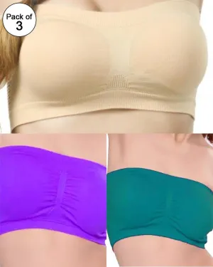 Pack of 3 - Strapless Sports Bra - Soft & Non Padded Bra - Mix Colours
