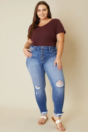 Paige High Rise Skinny Jeans - Button Fly, Medium Stone Wash, KanCan USA