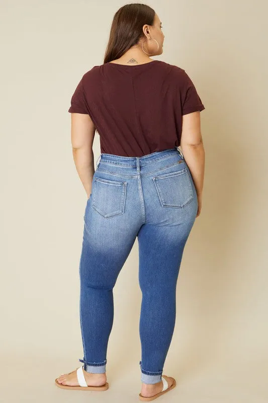 Paige High Rise Skinny Jeans - Button Fly, Medium Stone Wash, KanCan USA