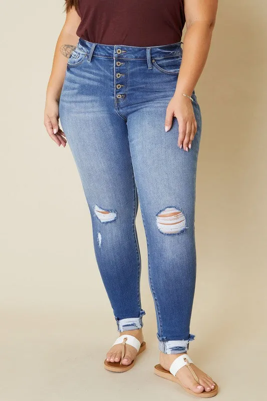 Paige High Rise Skinny Jeans - Button Fly, Medium Stone Wash, KanCan USA