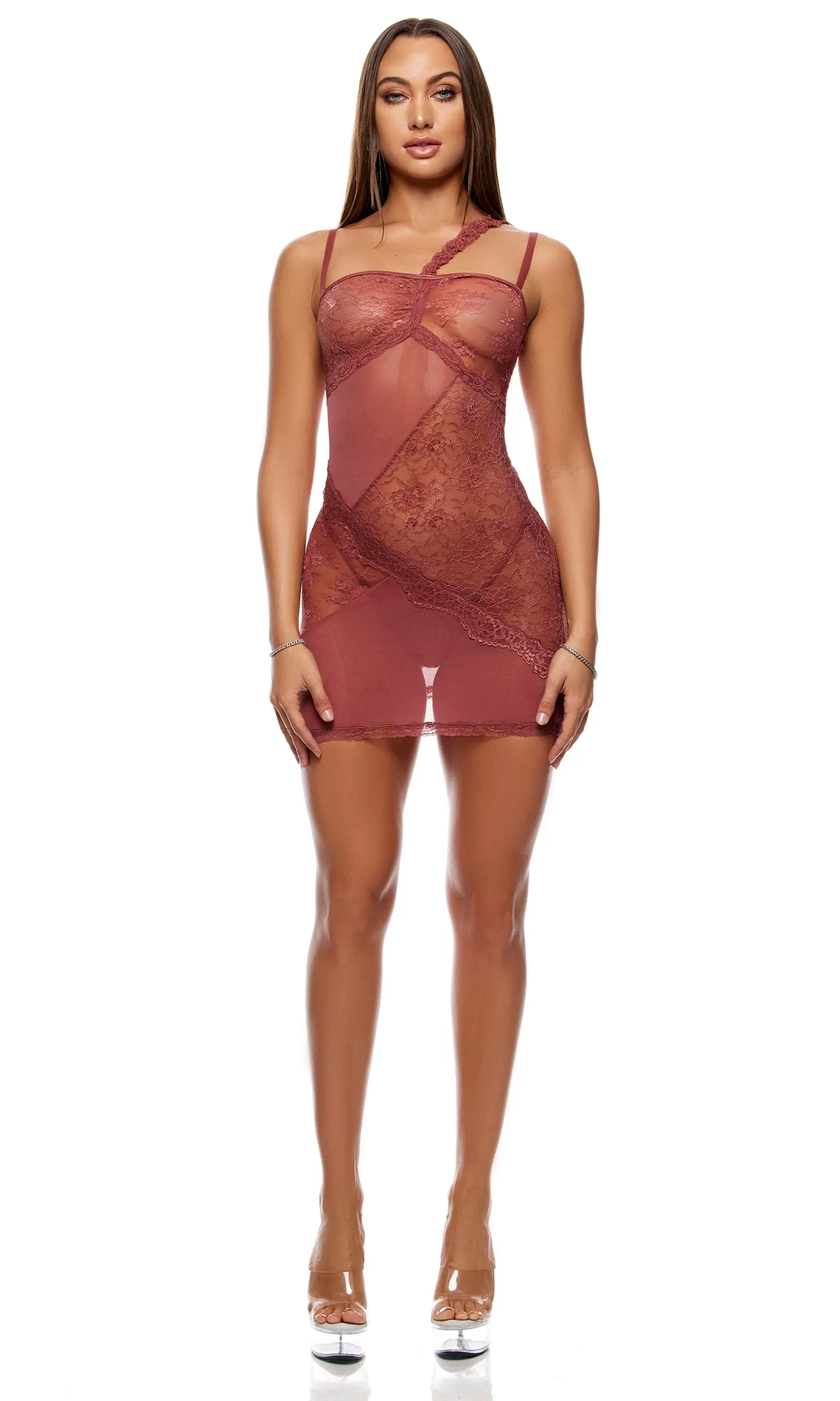 Patch of Petals Lace Chemise Lingerie Set - Spice