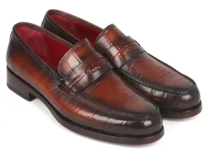 Paul Parkman Brown Crocodile Calfskin Penny Loafers
