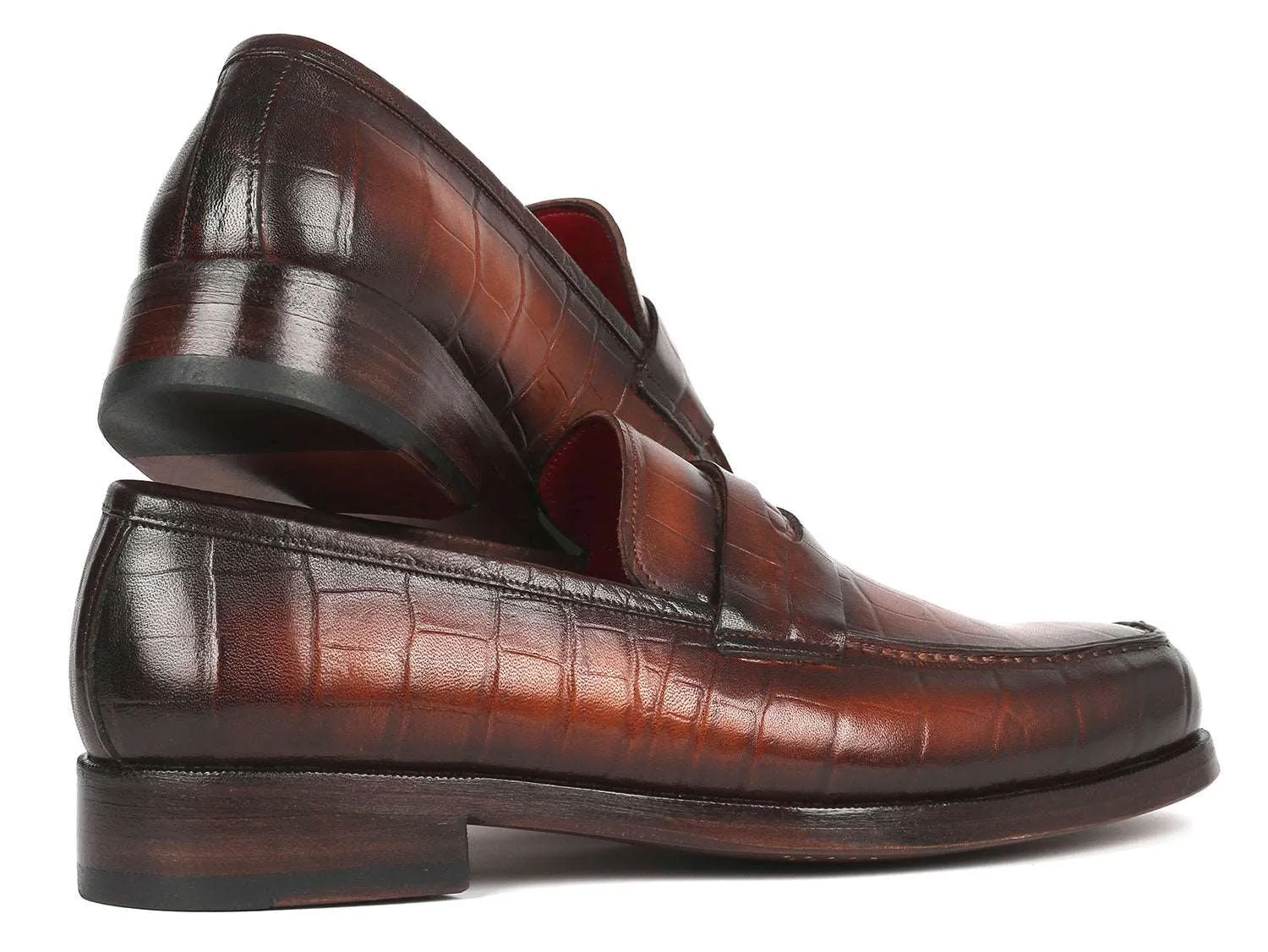 Paul Parkman Brown Crocodile Calfskin Penny Loafers