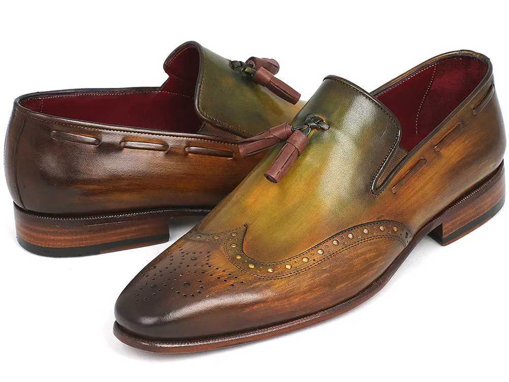 Paul Parkman Men's Green Wingtip Tassel Loafers