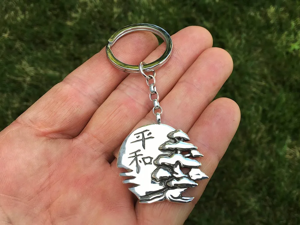 Peace Bonsai Key Chain / Key Ring Sterling Silver