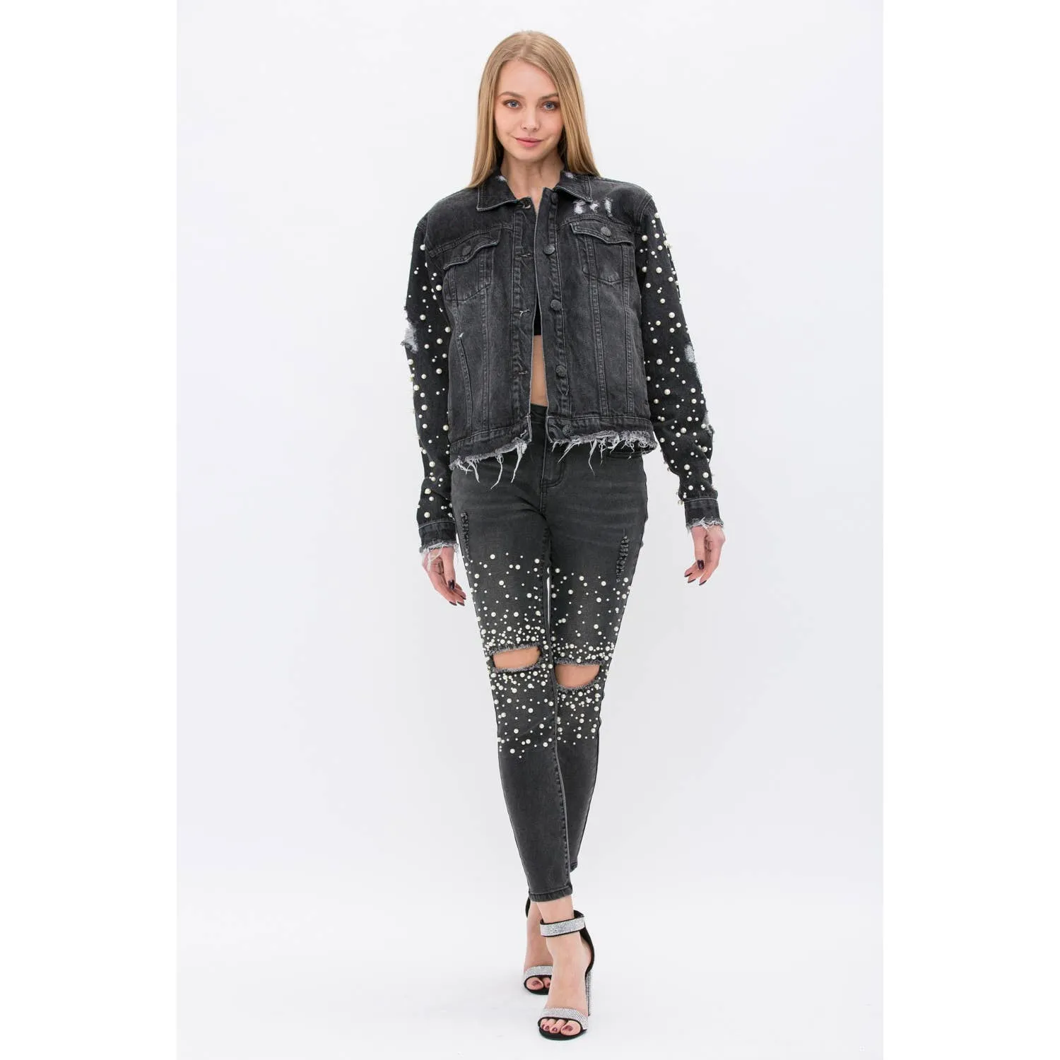 Pearl Embellished Denim Jacket