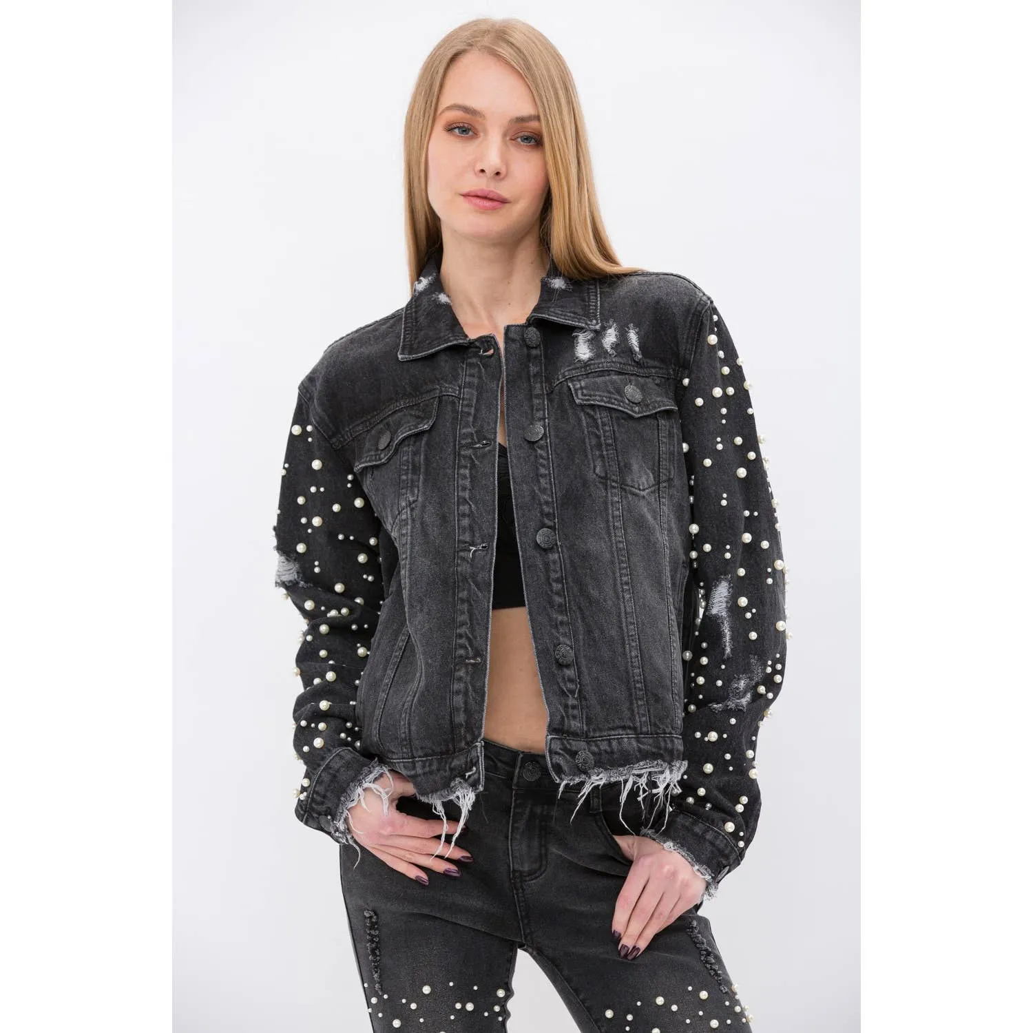 Pearl Embellished Denim Jacket