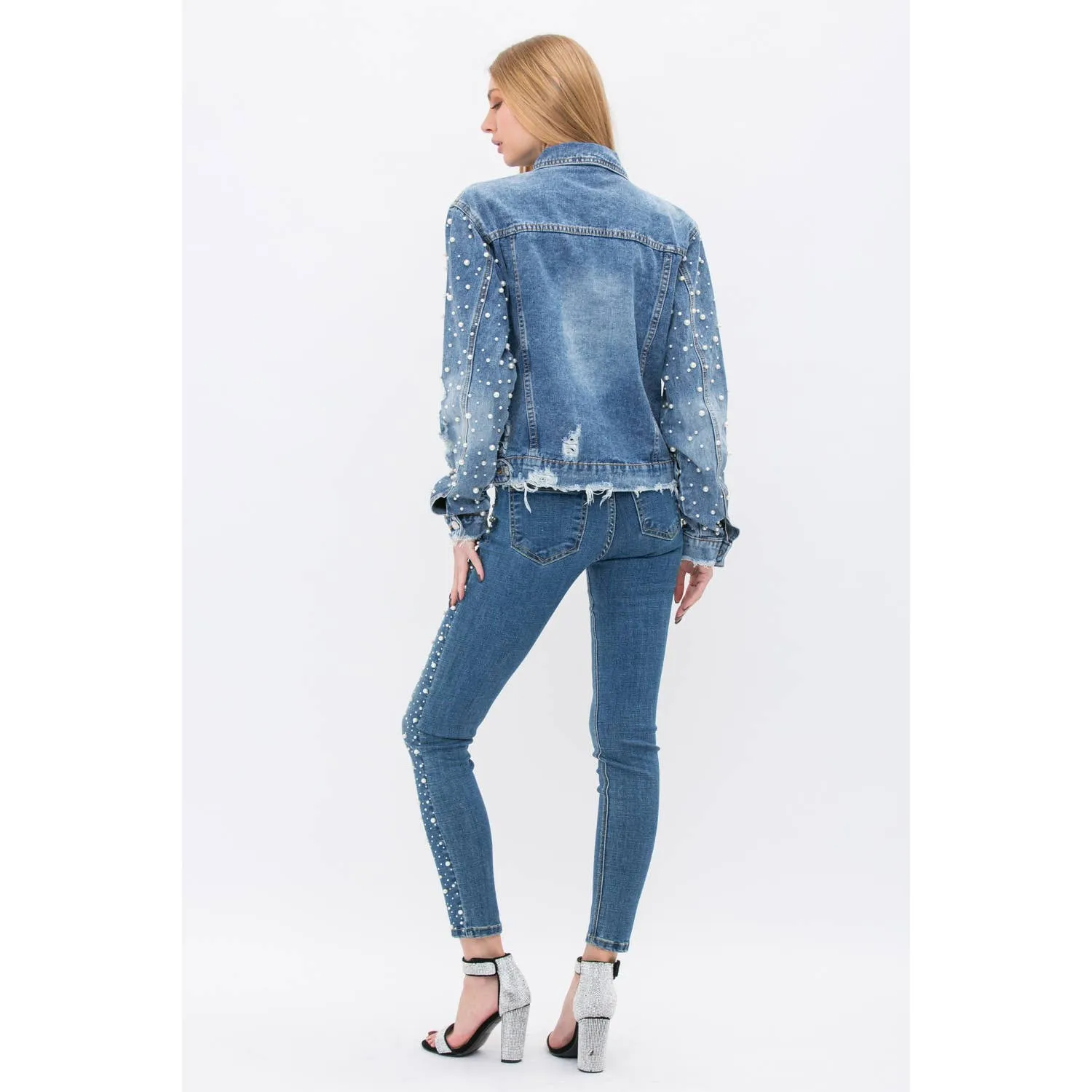 Pearl Embellished Denim Jacket