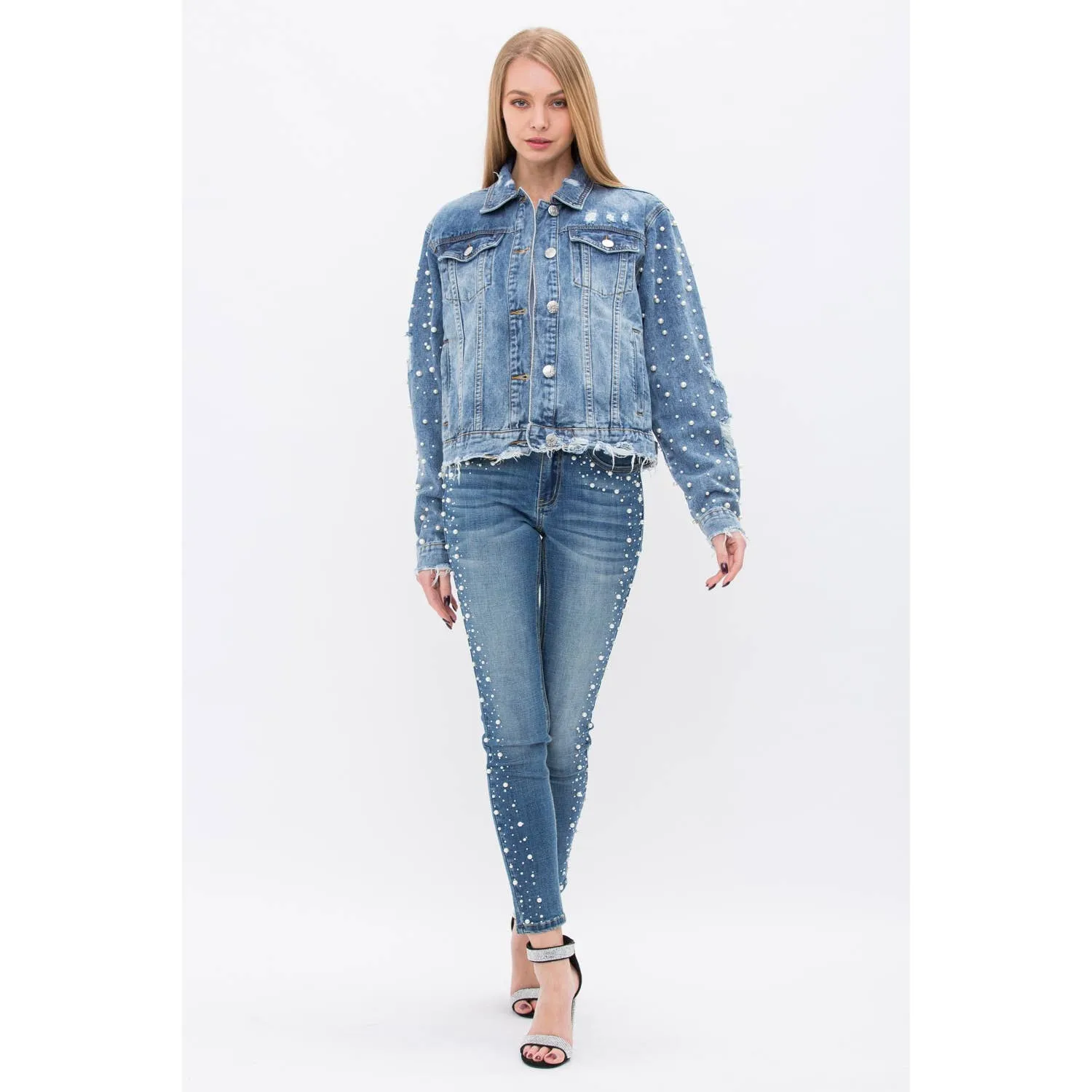 Pearl Embellished Denim Jacket