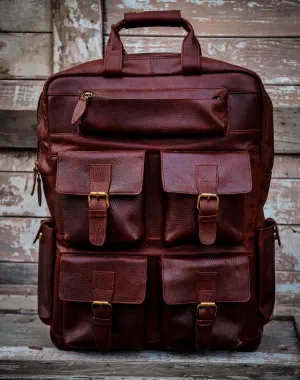 Pecan Wine Five Pockets Leather Backpack