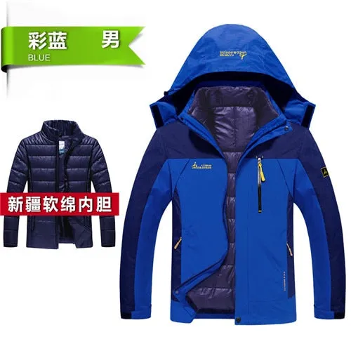 PEILOW Winter jacket men fashion 2 in 1 outwear thicken warm parka coat women`s Patchwork waterproof hood men jacket size M~6XL