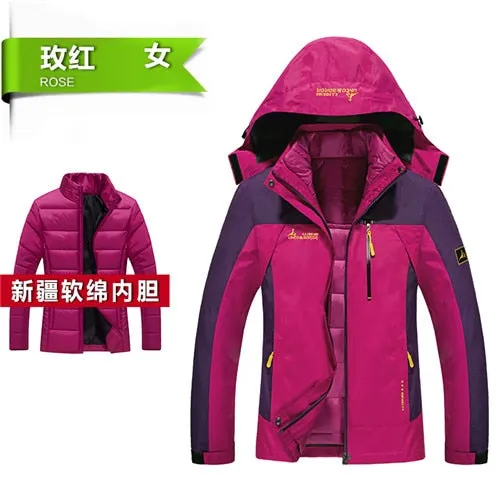 PEILOW Winter jacket men fashion 2 in 1 outwear thicken warm parka coat women`s Patchwork waterproof hood men jacket size M~6XL