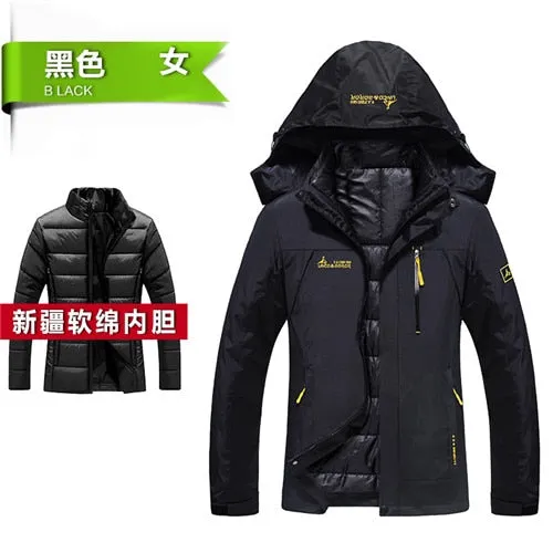 PEILOW Winter jacket men fashion 2 in 1 outwear thicken warm parka coat women`s Patchwork waterproof hood men jacket size M~6XL